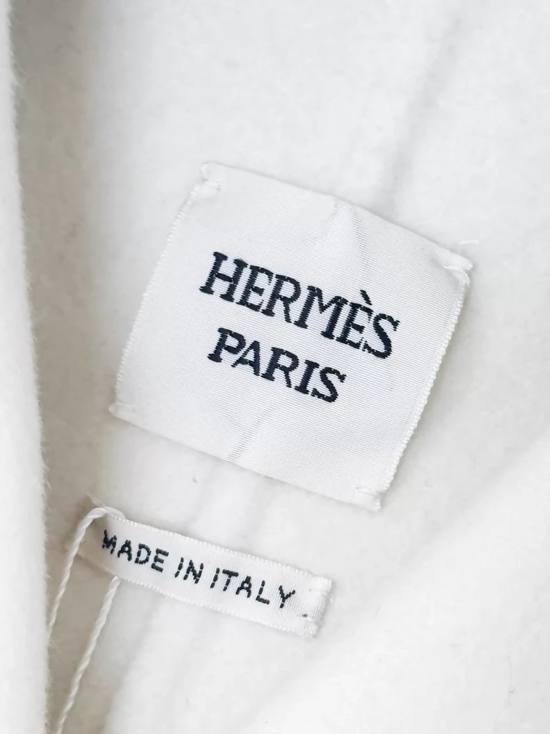 Hermes white cashmere belted coat