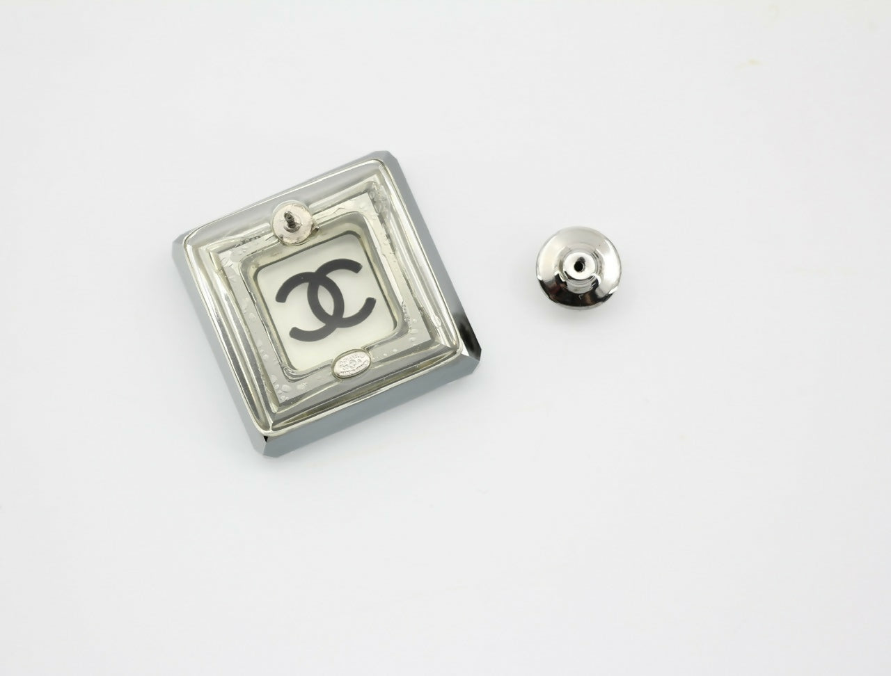 Chanel Vintage 05A Resin Mirrored Square Coco Mark Translucent Brooch
