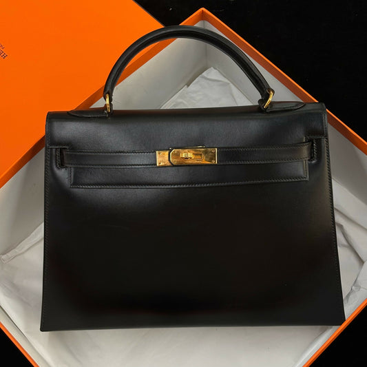 Hermès Kelly Sellier 32 Noir Box Calf with Gold Hardware