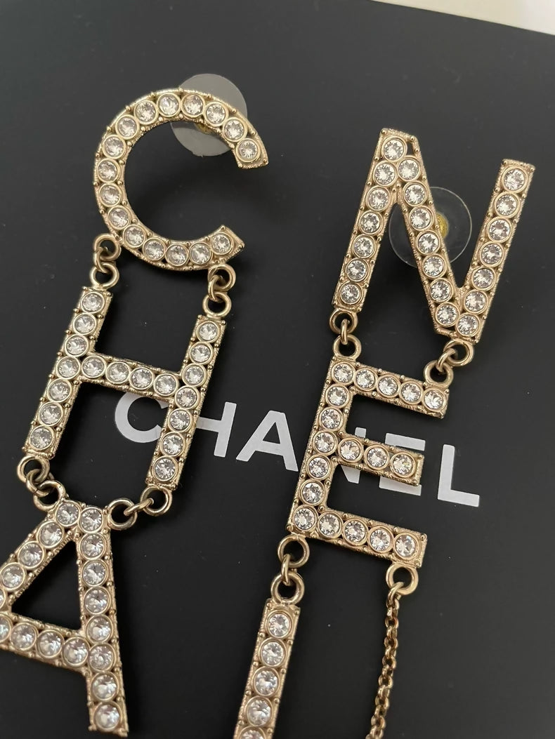 Chanel 19S rhinestone letter earrings