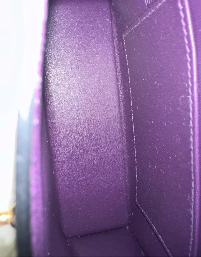 Hermes Mini Kelly 20 9G Aubergine Shiny crocodile leather gold hardware