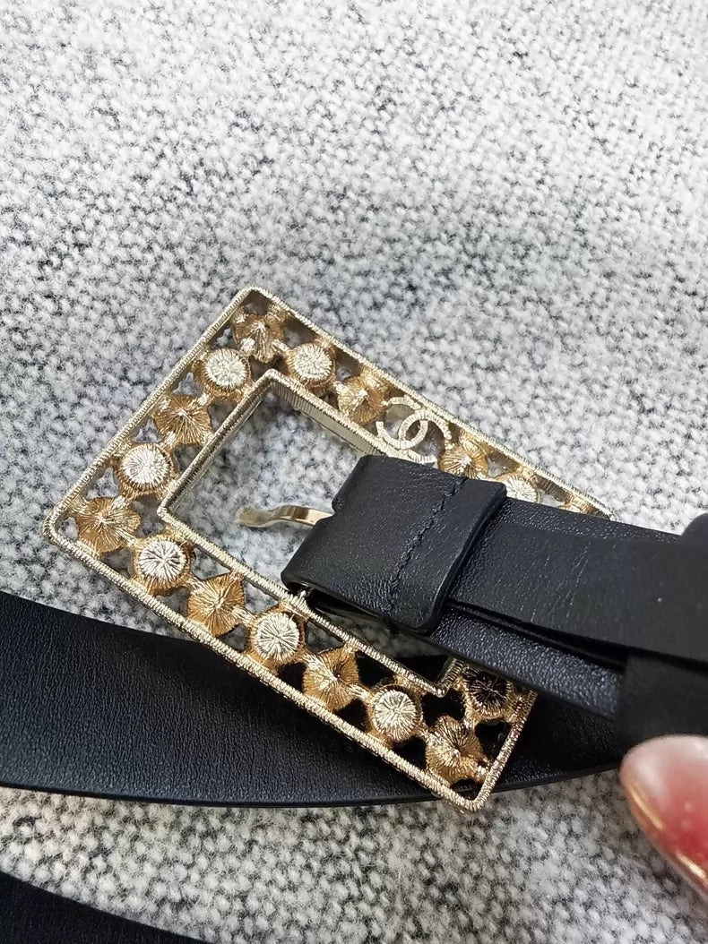 Chanel 22B pearl and rhinestone square leather belt,