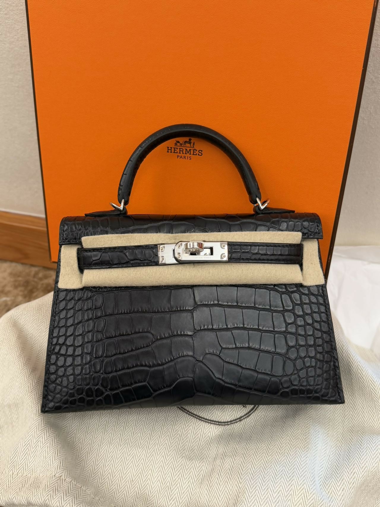 Hermès Mini Kelly 20 Noir Alligator Matte with Palladium Hardware