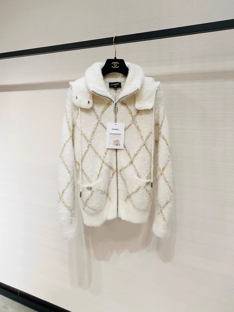 Chanel wool ski knit cardigan