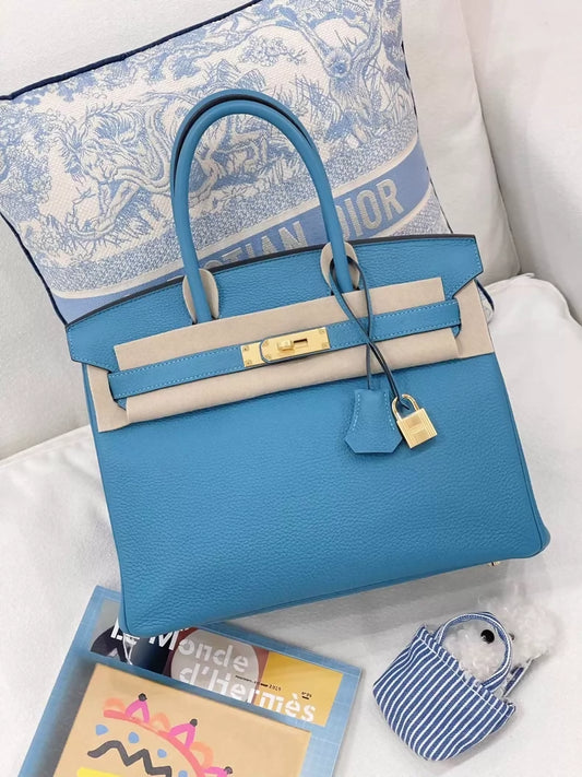 Hermès Birkin 30 turquoise blue Togo leather Gold hardware