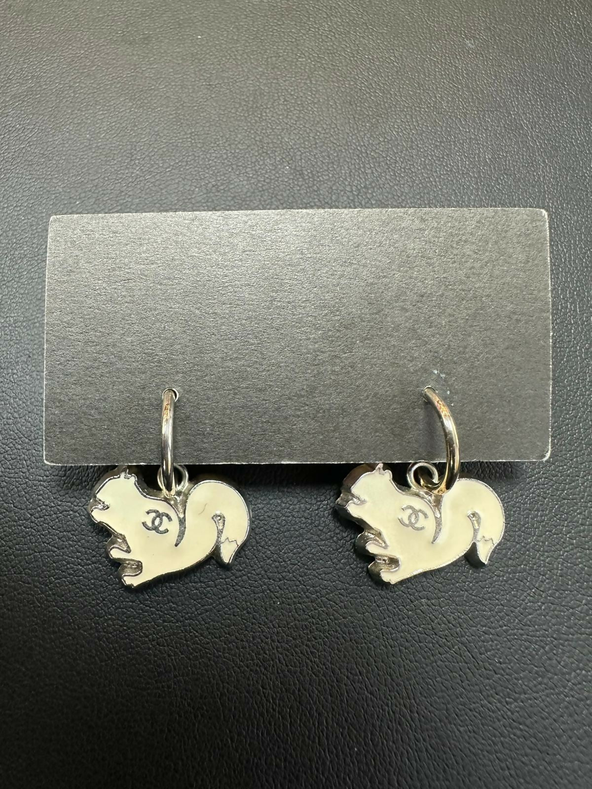 Chanel Vintage 03P 05A Enamel White Squirrel Hoop Earrings
