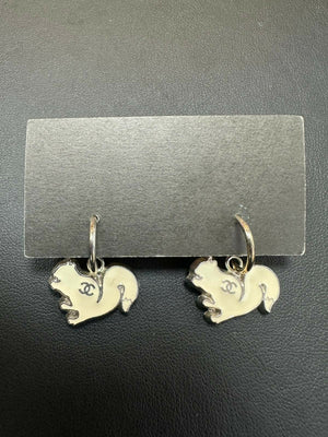 Chanel Vintage 03P  05A Enamel White Squirrel Hoop Earrings