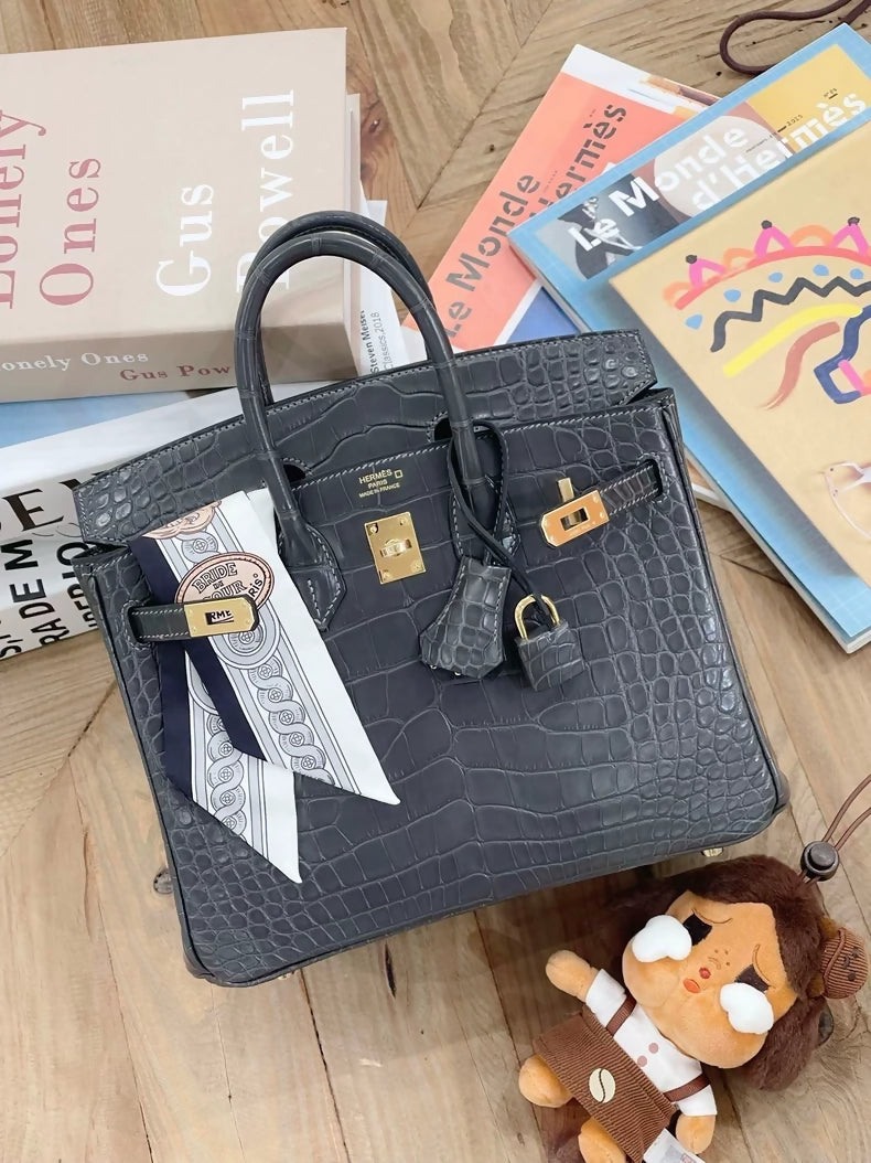 Hermès Birkin 25 graphite grey matte crocodile leather gold hardware