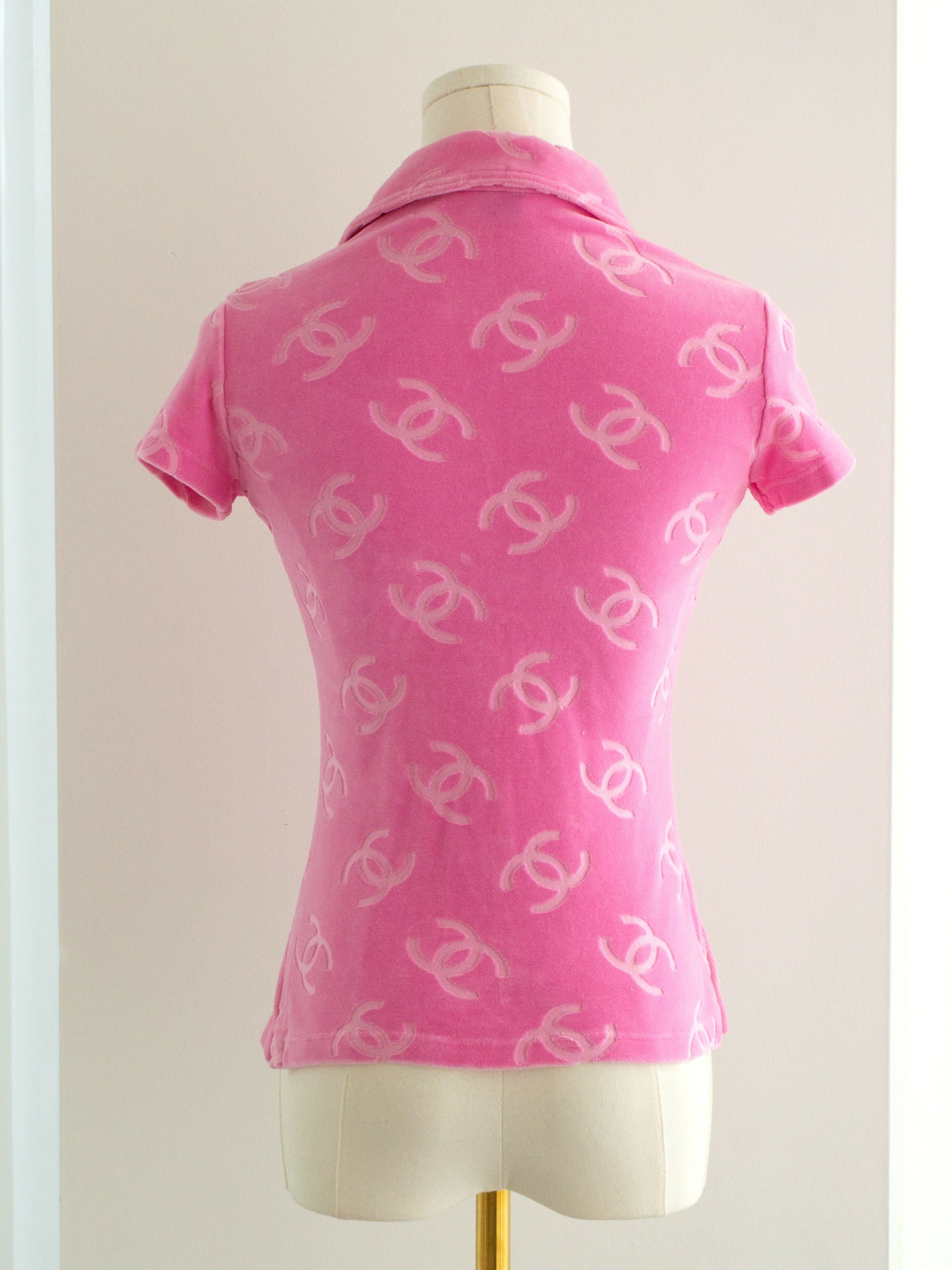 chanel vintage spring 1996 pink velour logo 96p top 2
