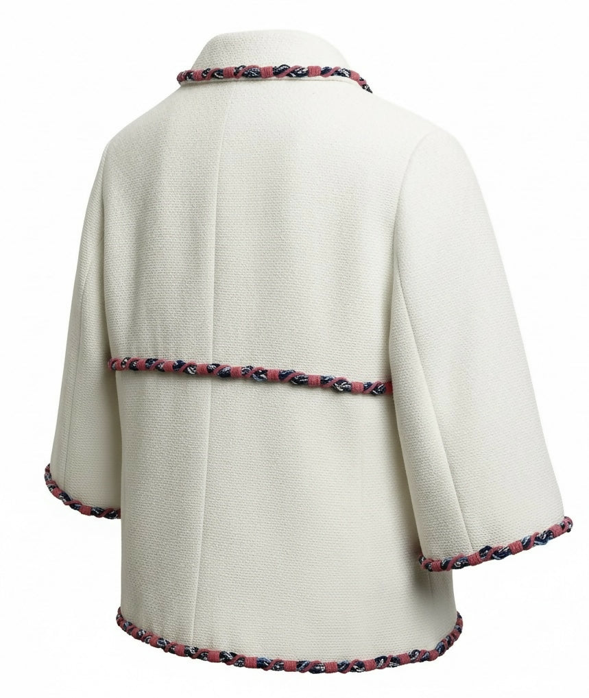 Rare Chanel 15C Dubai Swarovski Crystals White Multicolor Braided Trim Short Jacket FR 38