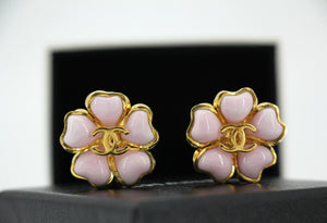 Chanel Vintage 97P Gripoix Gold-plated Pink Camellia Clip-on Earrings