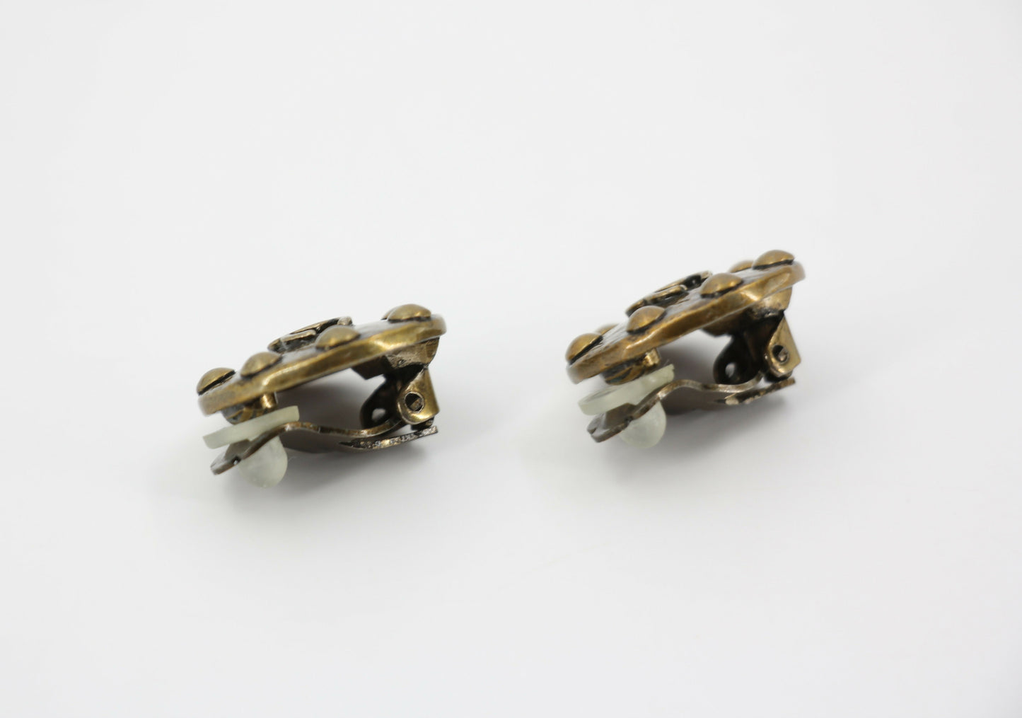 Chanel Vintage 97A Metal Bronze Round Clip-on Earrings