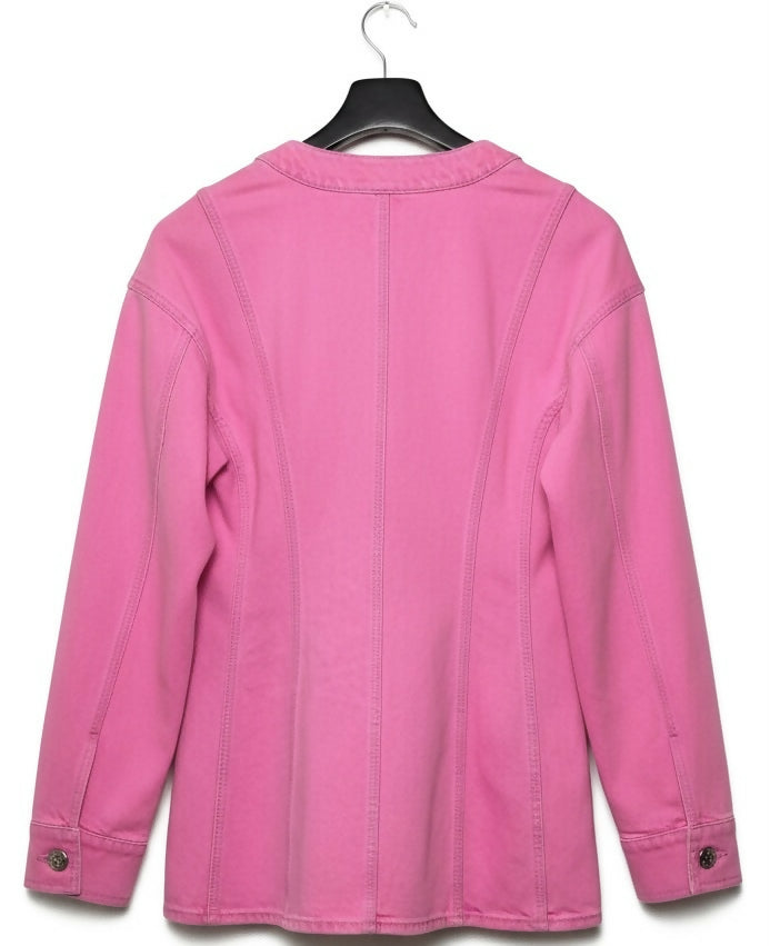 Iconic Chanel 21S Neon Pink Denim Camellia Jacket FR 36