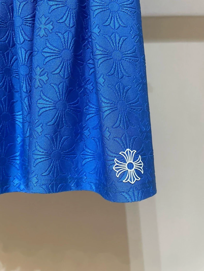 Chrome Hearts blue all-over print cross-pattern tennis pleated skirt