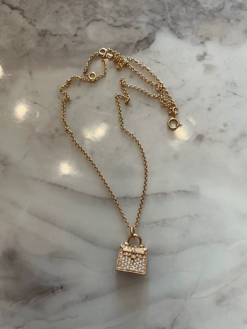 Hermès Kelly necklace, full diamond rose gold,