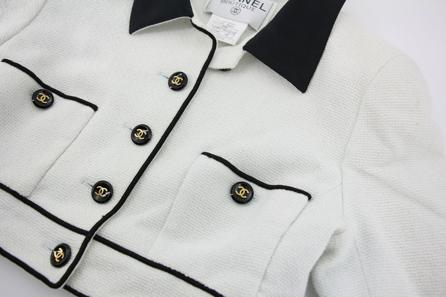 Chanel Vintage P95 Wool Coco Button White Light Green Short Jacket