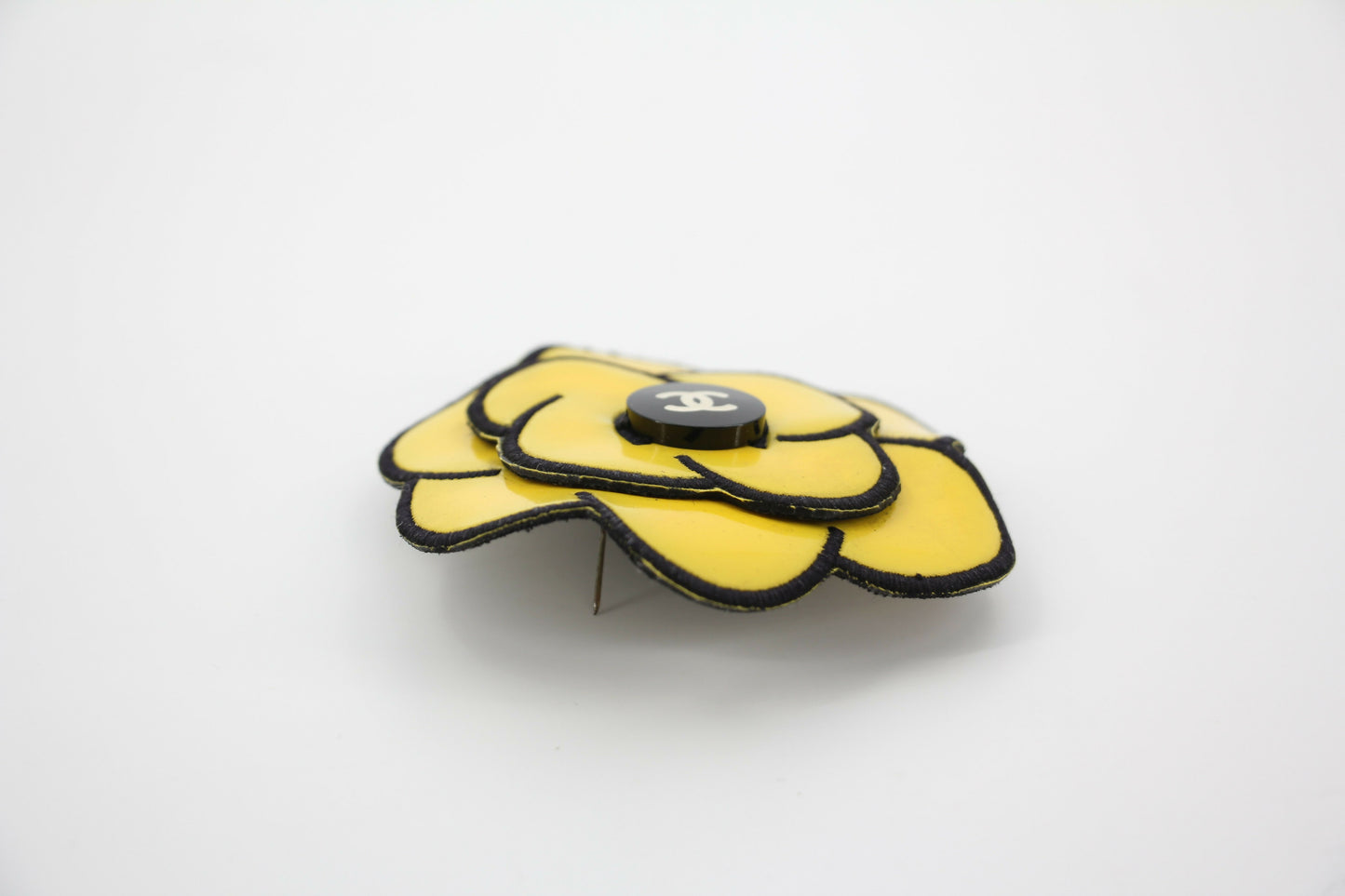 Chanel Vintage 95 Yellow Embroidered Camellia Brooch