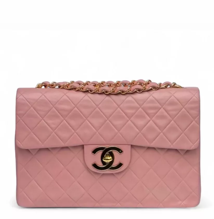 Chanel Vintage 1991 Pink Vintage Lambskin Maxi Flap Bag