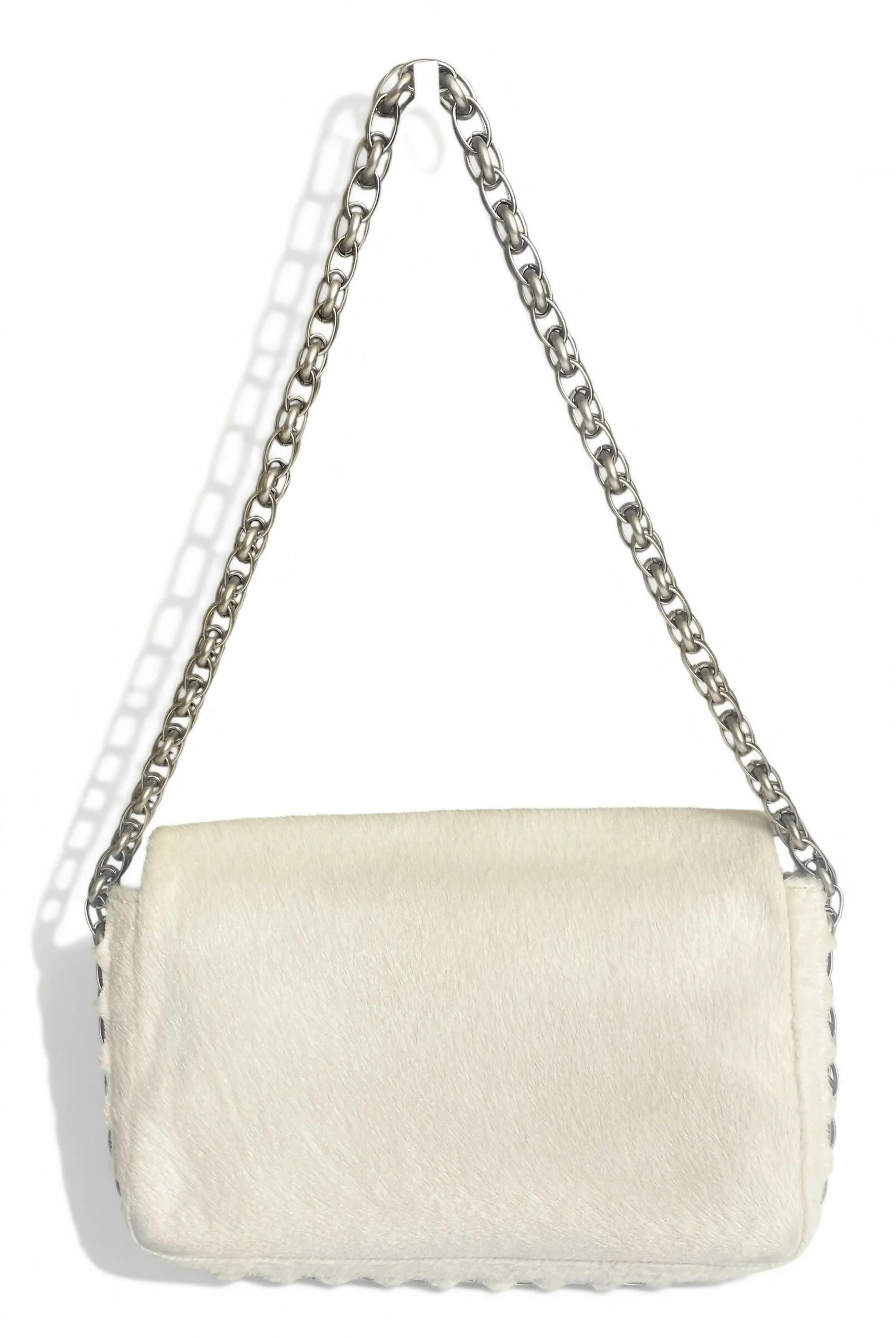 Ultra Rare Chanel 08A Huge Swarovski CC White Pony Classic Medium Flap Bag