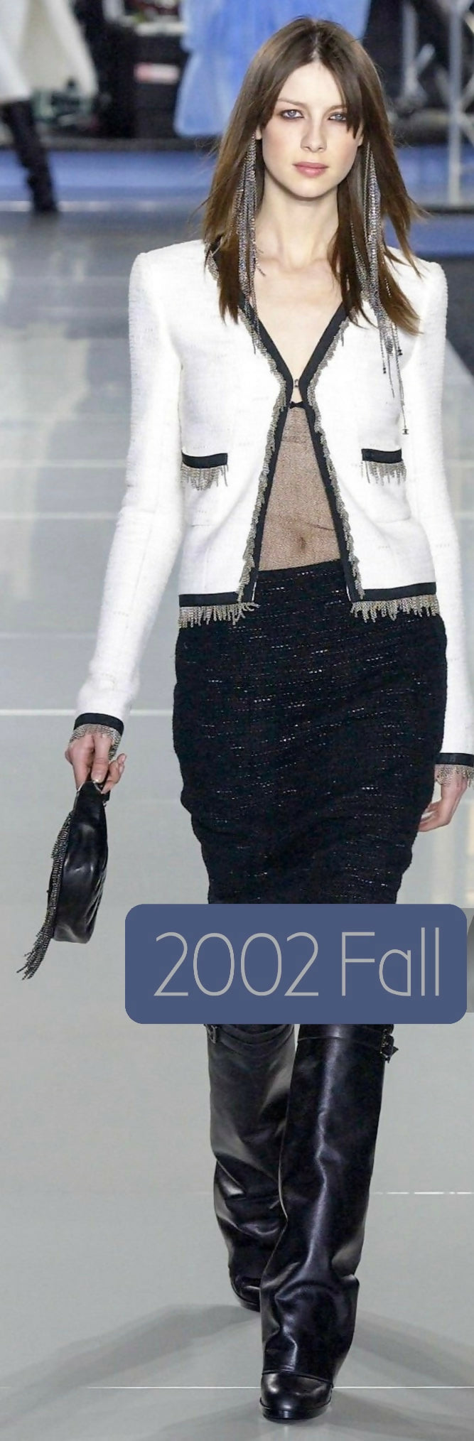 Rare Chanel 02A Mini Black Quilted Lambskin Silver CC Chain Fringe Bag