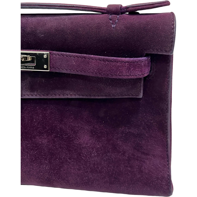 Hermes vintage Kelly pochette suede in purple stamp square H