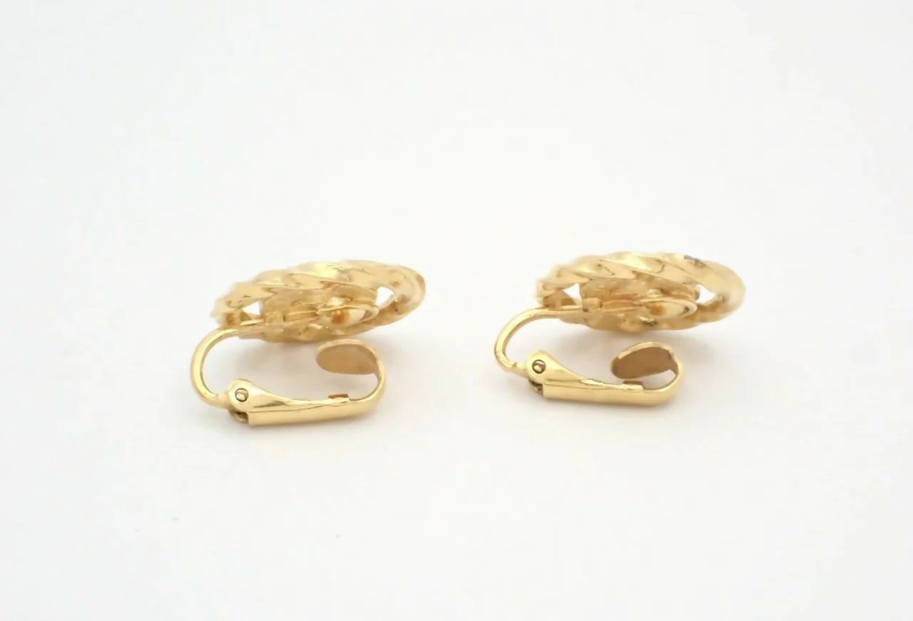 Chanel Vintage Rhinestone Gold Plated CC Logo Clip-on Earrings