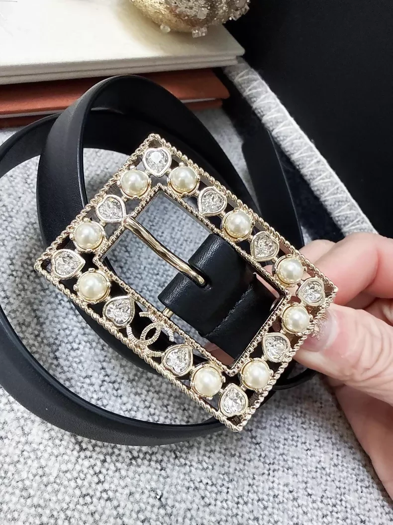 Chanel 22B pearl and rhinestone square leather belt,
