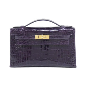 Hermes Kelly Pochette Amethyst shiny alligator leather gold hardware