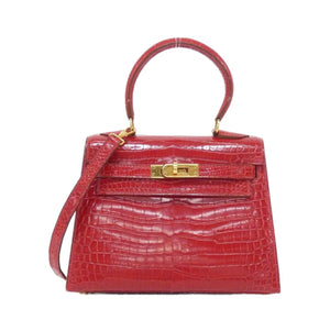 Vintage Hermes mini kelly 20 red porosus crocodile leather gold hardware
