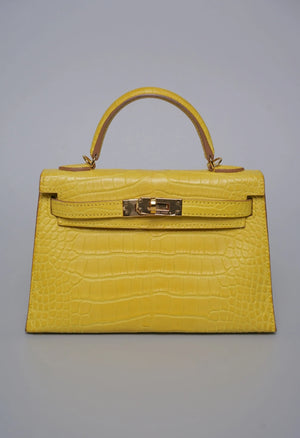 Hermes Kelly 20 yellow Mimosa Matte Alligator leather Gold hardware