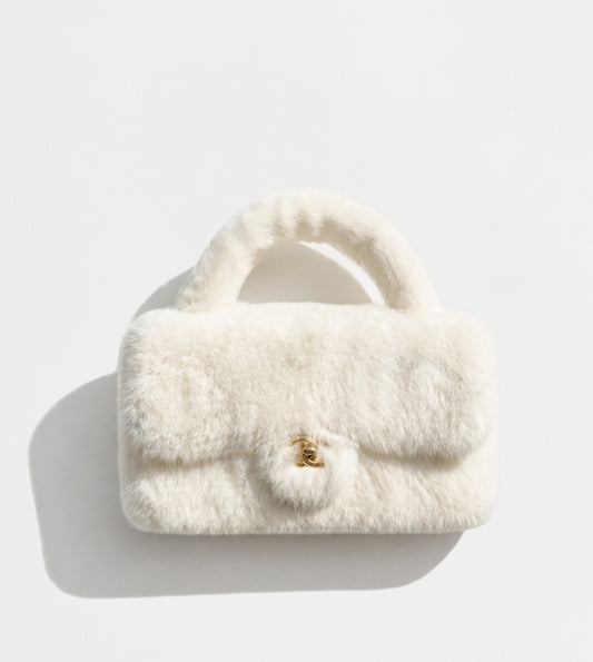 Rare Chanel 100% White Mink Mother Kelly Flap Bag 1994