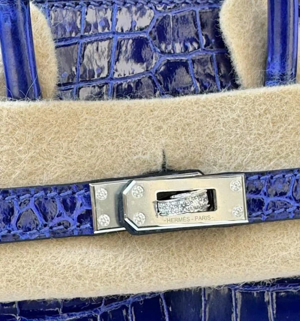 Hermes Birkin 20 Bleu Electrique Shiny Crocodile Porosus Diamond Hardware
