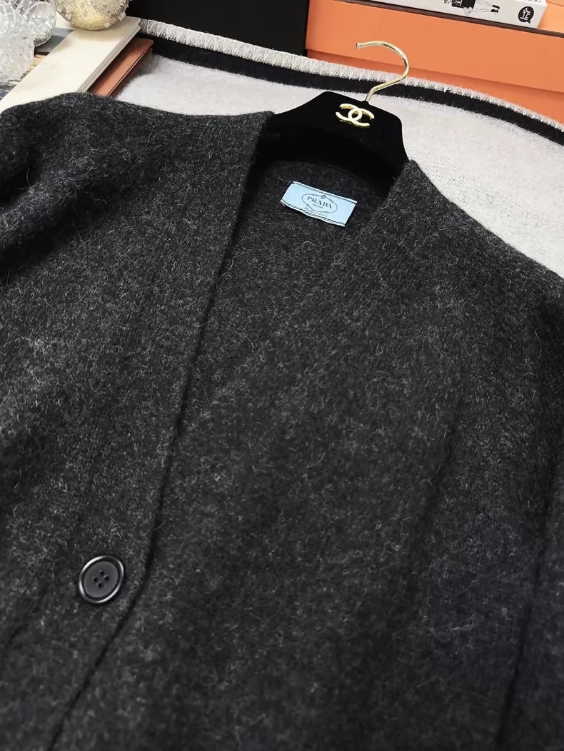 Prada dark grey V-neck knit cardigan