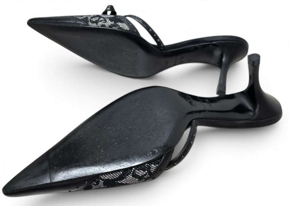 VINTAGE Y2K DIOR TROTTER MONOGRAM BOW POINTED MULE KITTEN HEELS IT 37.5 US 7.5