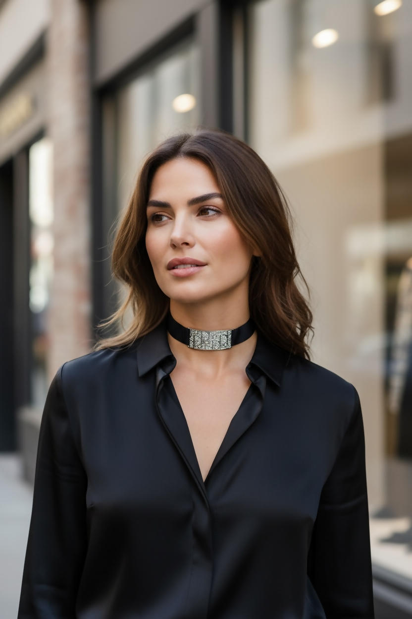 Rare Dior John Galliano Crystal Silver Metal Silk Trotter Choker Necklace
