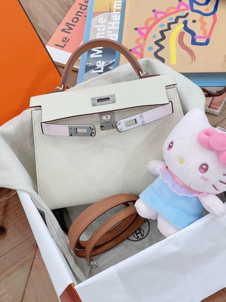 Hermès Mini Kelly 20 Craie, Mauve Pale and Gold Tri-Color Epsom Leather Gold Hardware