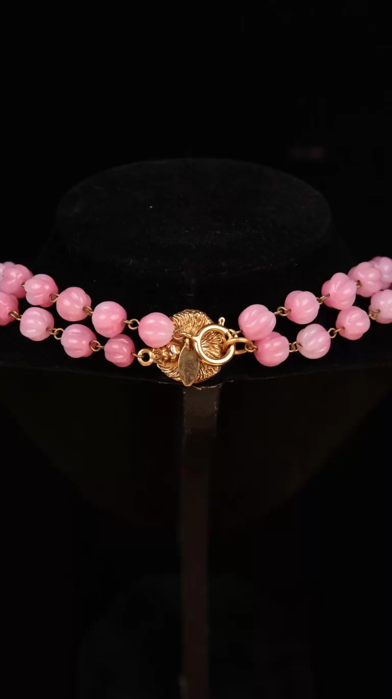 Chanel Pink Glass and Gold Lion Head Long Necklace/Sweater Chain
