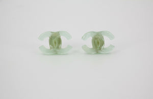 Chanel Vintage 01P Resin Transparent Green Large CC Clip-on Earrings