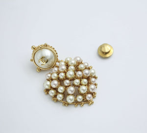 Chanel Vintage 02P Gold-plated  Imitation Pearl Heart-shaped Pendant Brooch