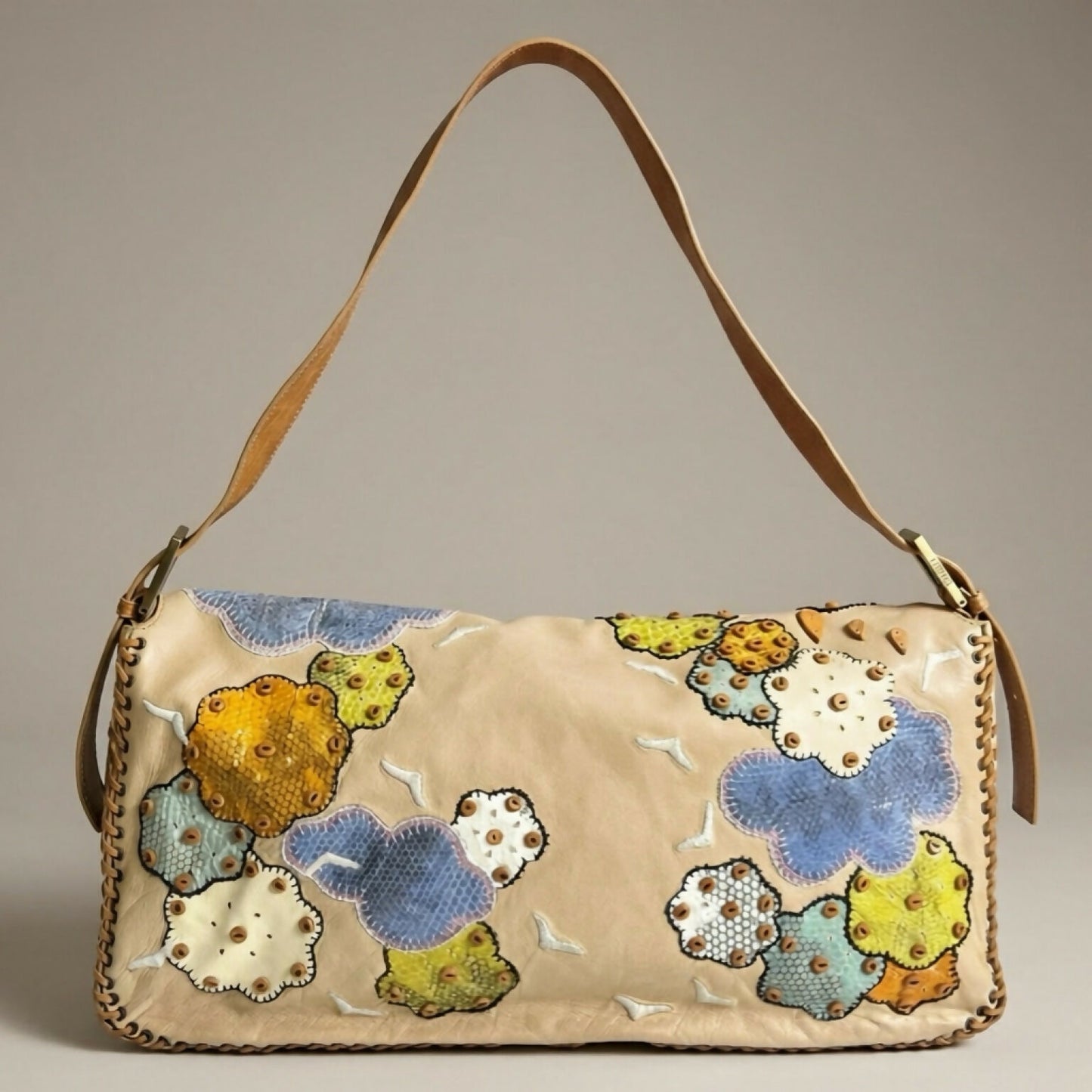 ULTRA RARE FENDI MAXI RAINBOW WHIPSTITCH EMBROIDERED 3WAY BAGUETTE BAG