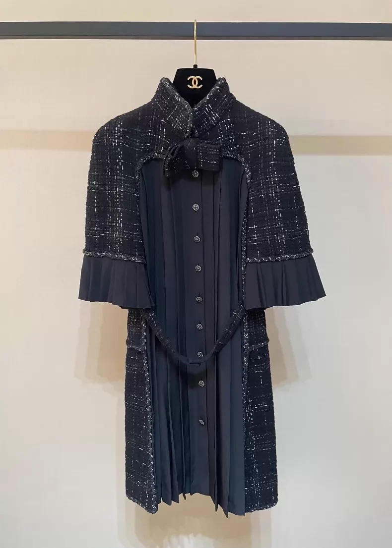 Chanel Tweed Bow-Trimmed Silk Dress