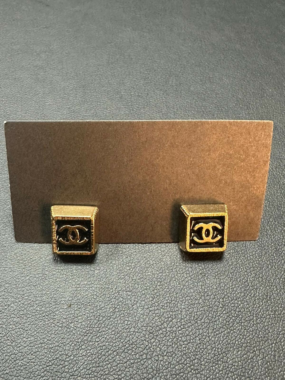 Chanel Vintage 03P Metal Square Black Stud Earrings