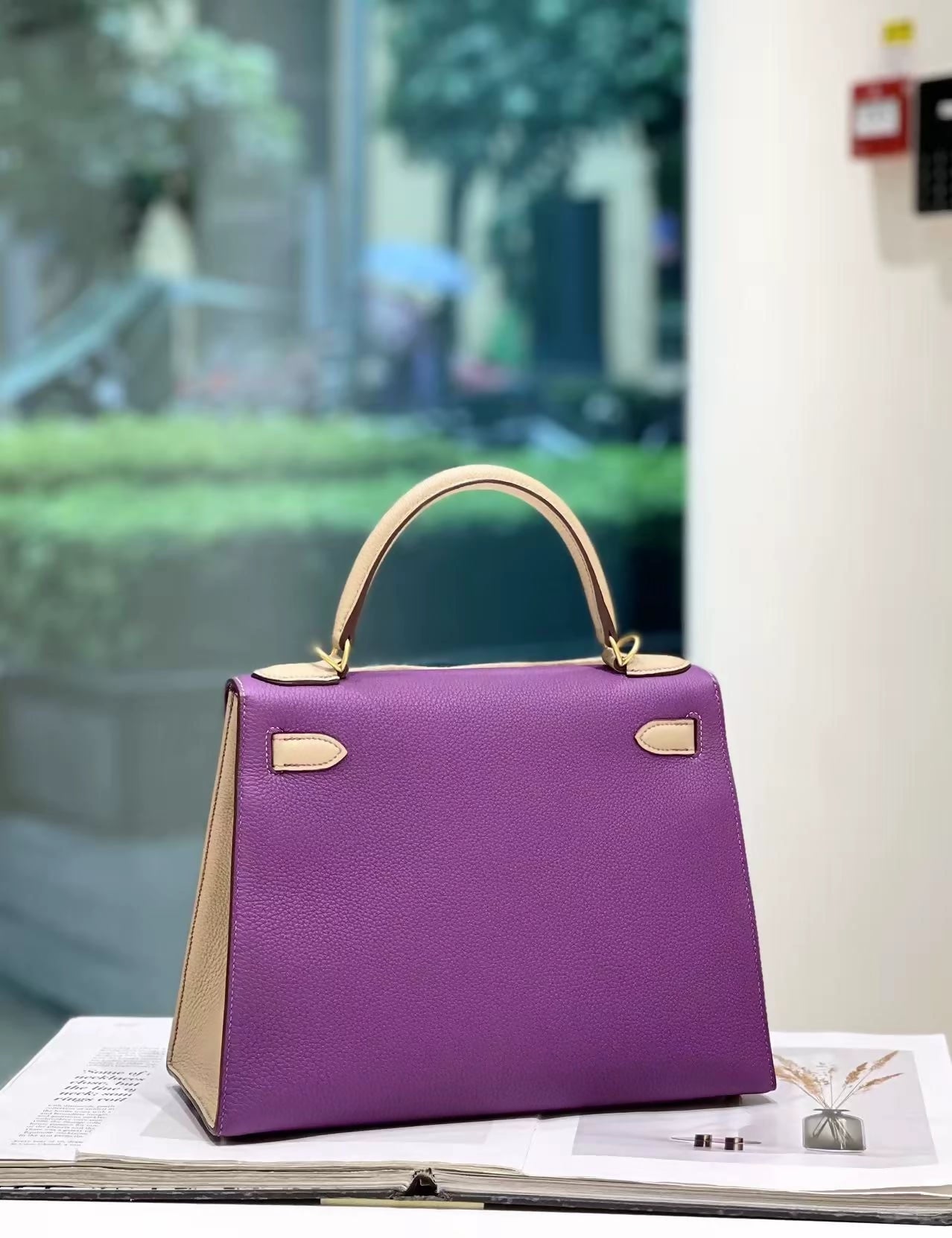 Hermes Kelly 28 P9 anemone purple and S2 trench coat Epsom  leather with brushed gold hardware