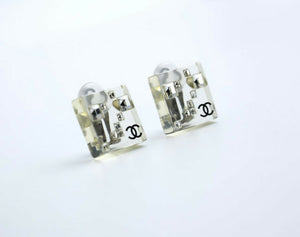 Chanel Vintage 05A Rhinestone Acrylic Transparent Square Earrings