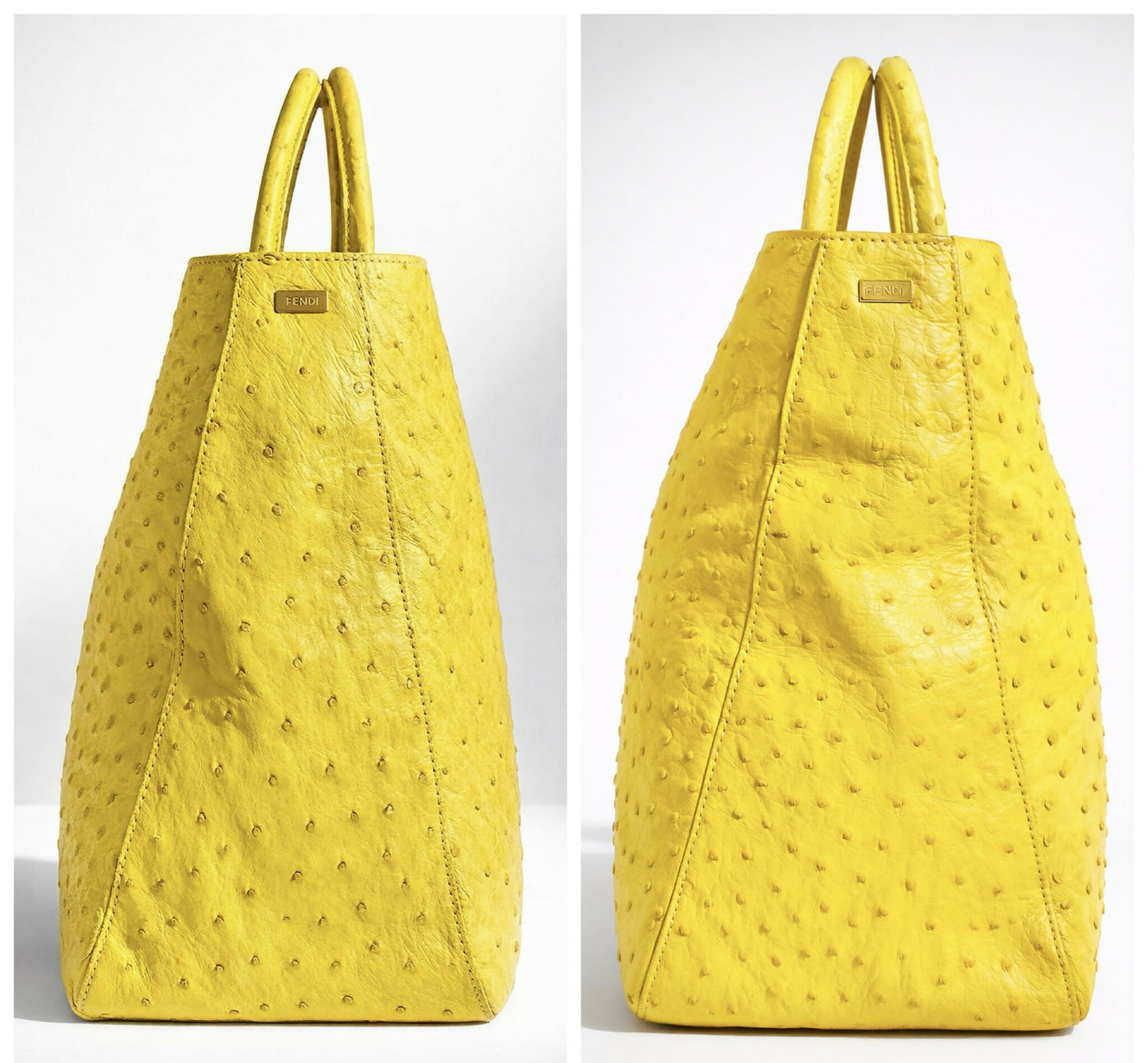 Rare Fendi Vintage Yellow Ostrich Twins Tote Gold Hardware