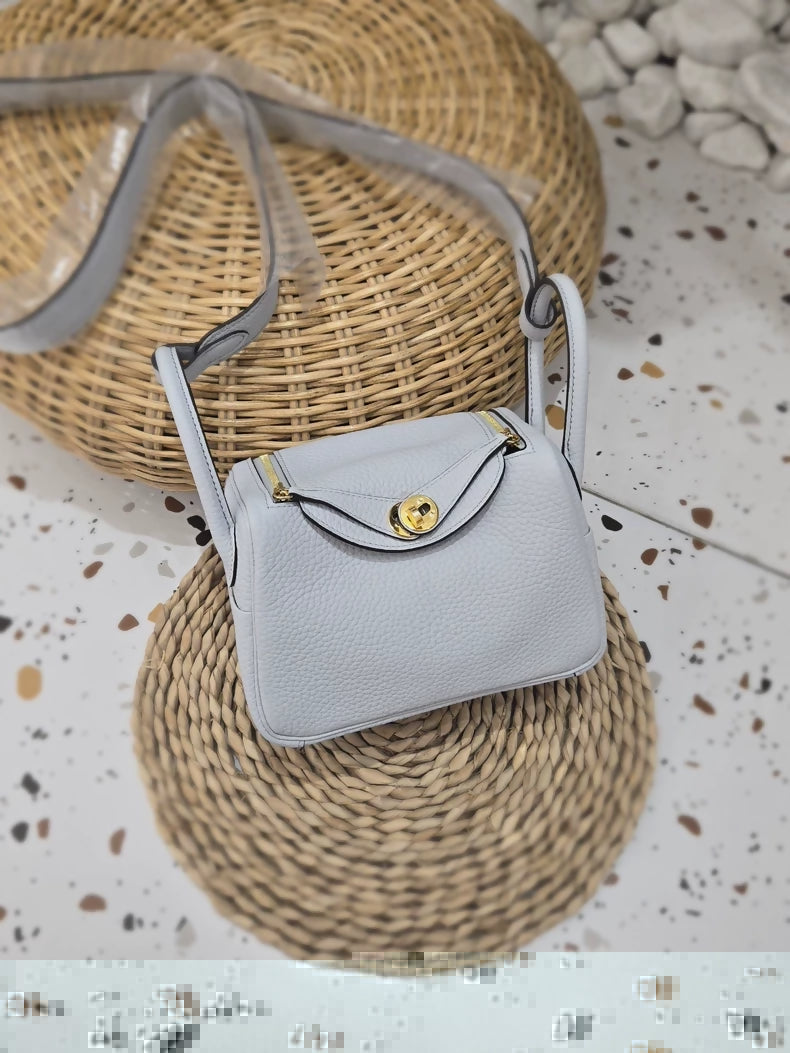 Hermes Mini Lindy glacier blue gold hardware