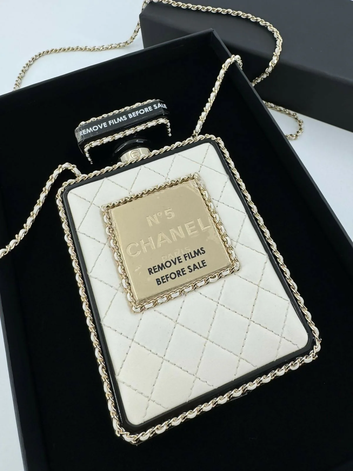 Chanel 22S Plexiglass Black Quilted Leather and White Perspex Perfume Bottle Minaudière Mini Flap Bag
