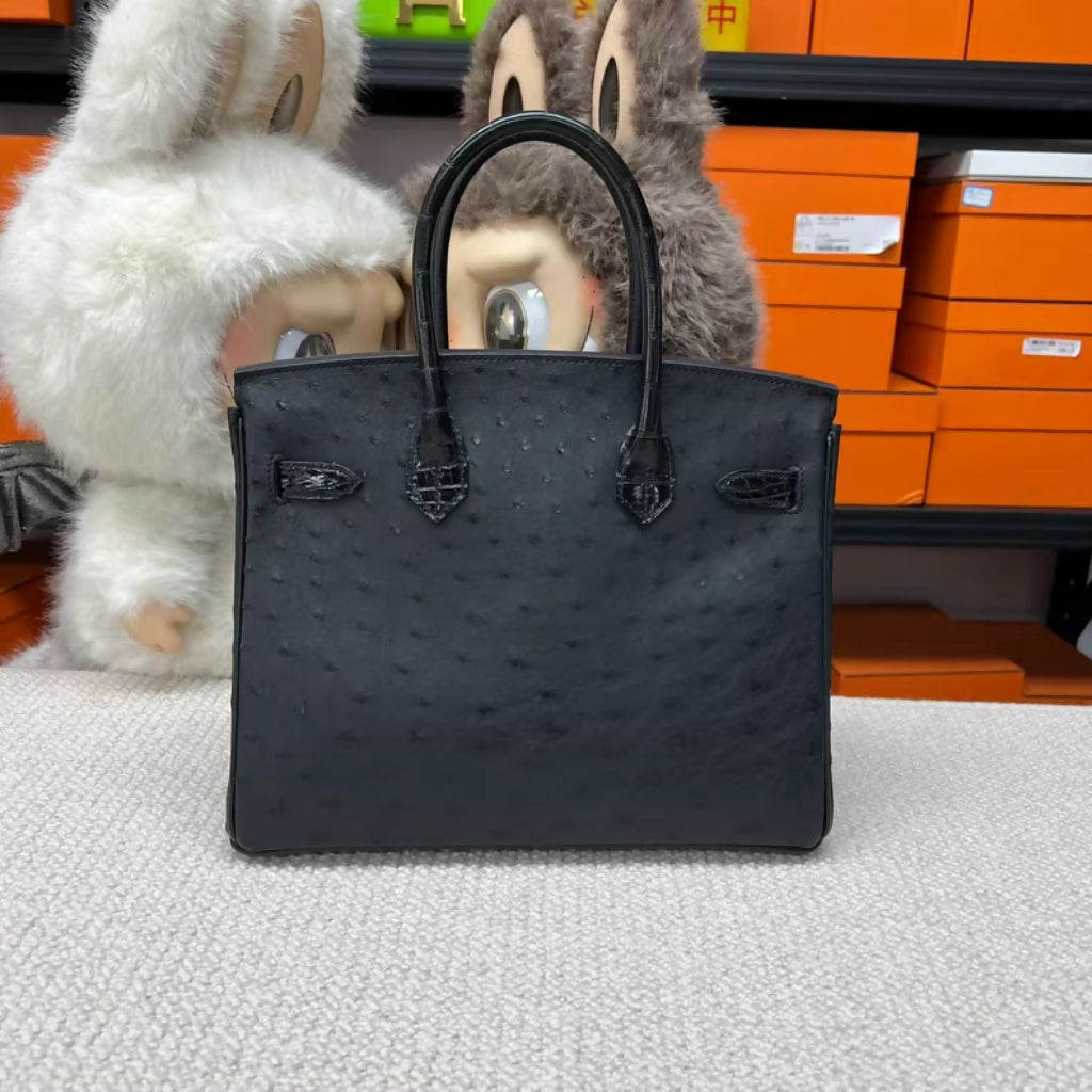 Hermès Birkin 30 – Black  Gold Ostrich and Shiny Crocodile (2)
