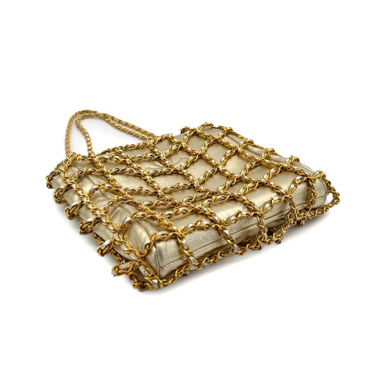 Chanel Vintage Caged Tote Bag – Gold Lambskin & Chain Net