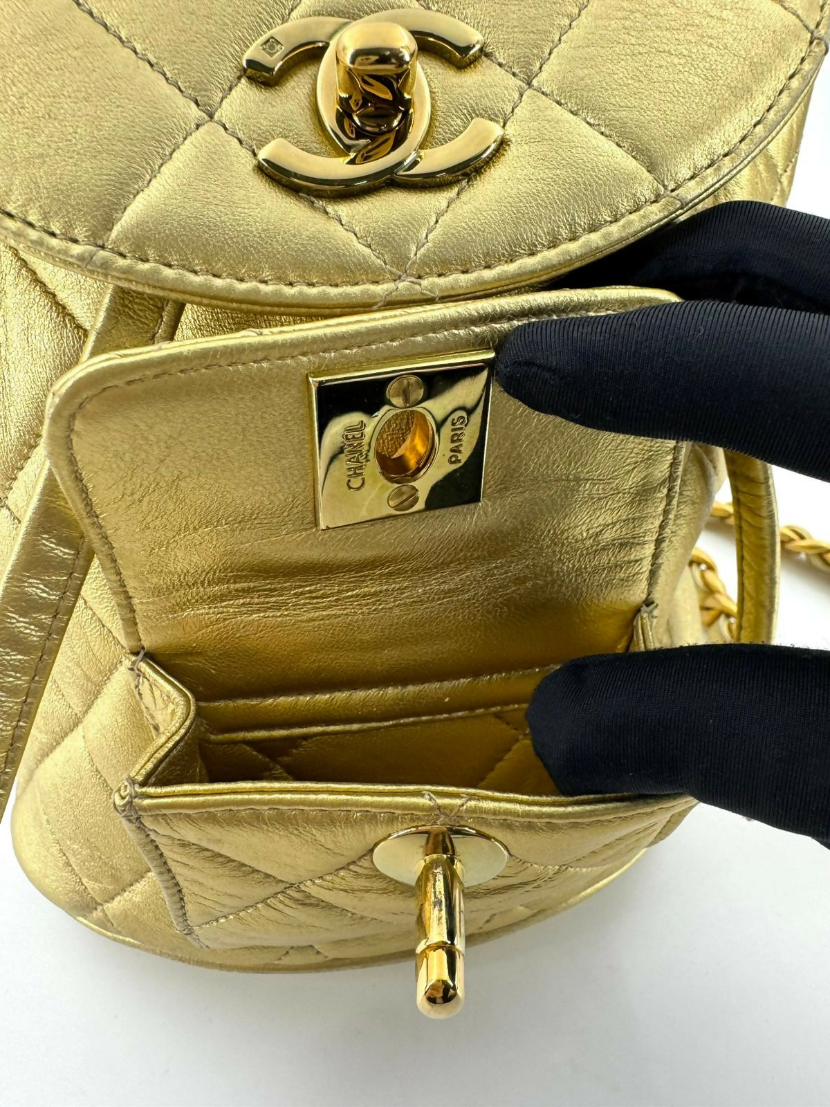 Chanel Vintage 91-94 Lambskin Leather Gold Quilted CC Hardware Mini Duma Backpack